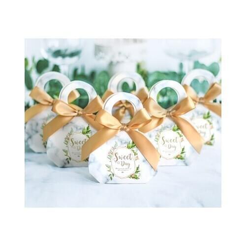 New Handbag Style Wedding Favors Paper Gift Box with Ribbon Baby Shower Birthday Party Candy Box Gift Bags with Handles