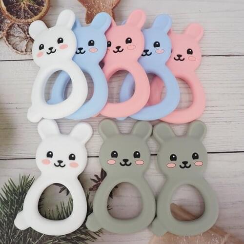 Chenkai 1PCS Silicone Bunny Teether DIY Baby Shower Chewing Pendant Nursing Sensory Rabbit Teething Pacifier Dummy Toy Gfit
