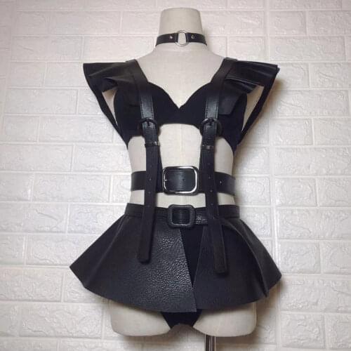 Black Punk Style leather Fashion Sexy Dance Costumes Set Nightclub Bar Ds Dj Female Singer Dance Performance Stage Wear