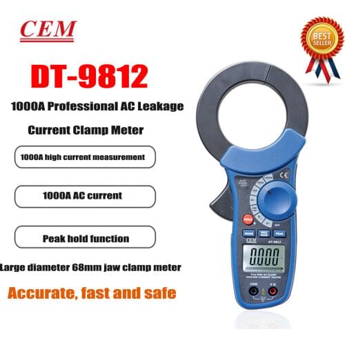 CEM DT-9812 AC Leakage Current Clamp Meter 68mm Large Jaw Clamp Meter Cable Ground Wire Detector True RMS Clamp Ammeter,New