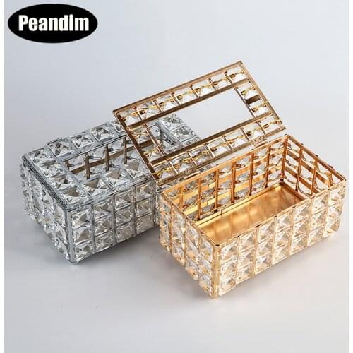 PEANDIM Crystal Tissue Box Holder Paper Rack Metal Decoration Luxury Office Car Hotel Home Living Napkin Table Storage Supplies