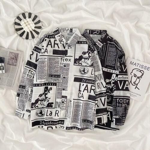 EBAIHUI Newspaper Print Blouse Women Spring Turn-down Collar Long Sleeve Plus Size Casual Ladies Shirts Casual Tops and Blouses