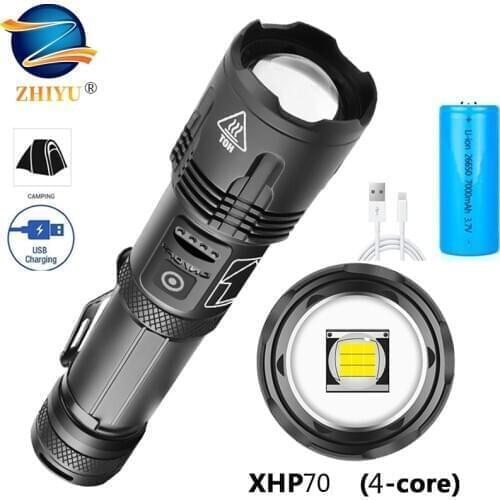 Best Powerful XHP70.2 LED Flashlight XHP50 Rechargeable USB Zoomable Torch with Power Bank Function Hunting Lamp for Camping