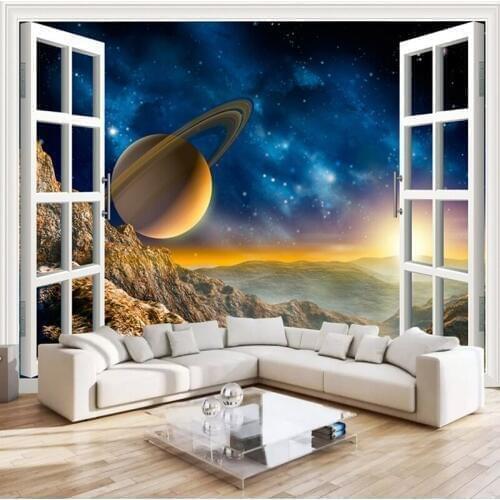 Custom Photo Wallpaper 3D Outside Window Scenery Planet Wall Mural Living Room Sofa TV Backdrop Wallpaper For Bedroom Walls 3D