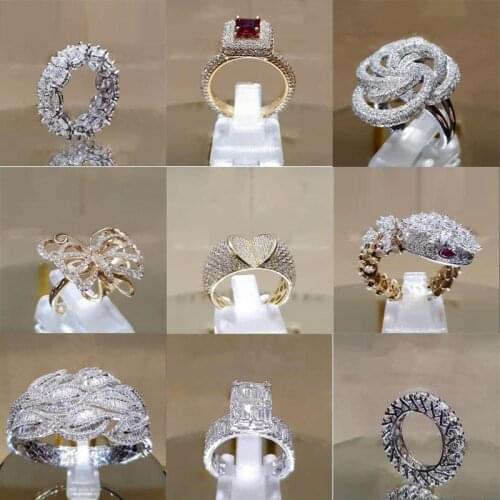 2021 Crystal Zircon Collection!Fashion Full Cubic Zircon Rings for Women Girls Wedding Engagement Jewelry Size 5-11
