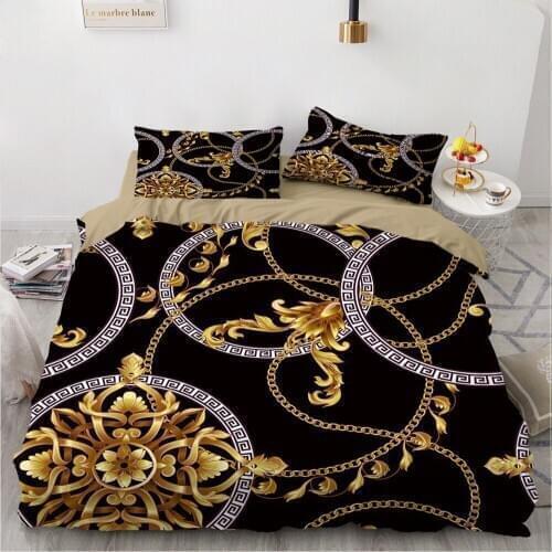 2/3 Pieces Golden Flowers Bedding Set Euporean Pattern Duvet Cover Vintage Baroque Bed Quilt Cover 3D Print Luxury Bed Cover Set