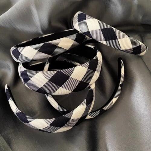 Korean simple classic black and white plaid temperament sponge headband heightened skull headband headband hair accessories