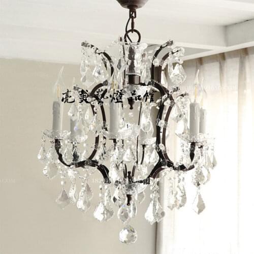 Kitchen vintage rustic iron chandelier led candle light Mediterranean sea Antique hanging crystal lights home lighting lamparas