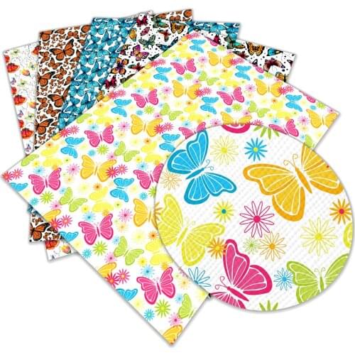 Butterfly Pattern Printed Faux Leather Sheets Synthetic Leather Fabric 22x30 cm for Earring Making Hair Bow DIY Projects