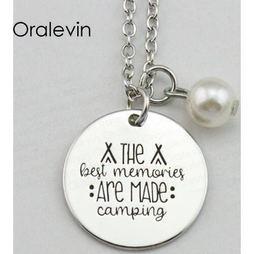 THE BEST MEMORIES ARE MADE CAMPING Inspirational Hand Stamped Engraved Custom Pendant Necklace Gift Jewelry,10Pcs/Lot, #LN1959