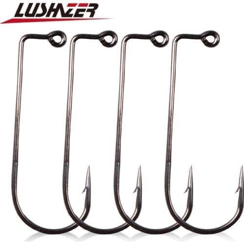 LUSHAZER 10pcs/lot carbon Steel Fishing Hooks lead jig head 1# 2# 1/0# 2/0# 3/0# 4/0# anzuelos acero carbono fishhook
