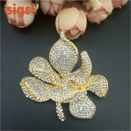 6pcs Fashion Gold/Silver Plating Crystal Rhinestone Orchid Flower Petal Brooch For Women Garment/Flat back brooch Jewelry