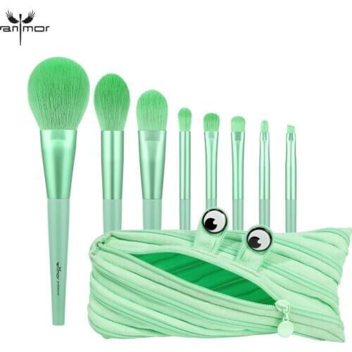 Anmor 8Pcs Make Up Brushes Set With Zip Bag Makeup Brush For Foundation Powder Highlighter Eyeshadow Blending Makeup Tool