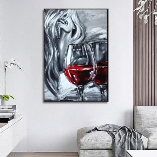 Hand Painted Knife Painting Red Wine Worth Keeping Thickness Oil Painting On Canvas For Kitchen Bar Wall Decoration