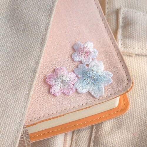 Self Adhesive High Grade Pink Blue Cherry Blossoms Embroidered Patches for Clothes Iron on Clothing Flower Applique Sticker Diy