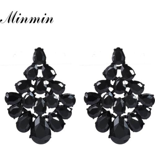 Minmin Statement Teardrop Geometric Big Stud Earrings Women Vintage Black Crystal Fashion Party Earrings Jewelry EH1707
