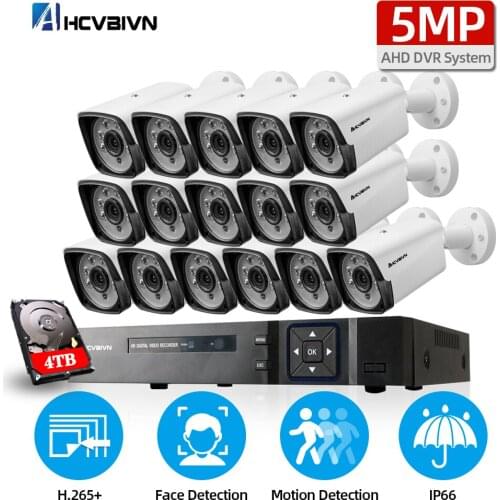 AHD DVR NVR 16CH 8CH Security Camera System 5MP CCTV Camera System Waterproof IR-CUT CCTV Video Recorder Face Detection AVR Kit