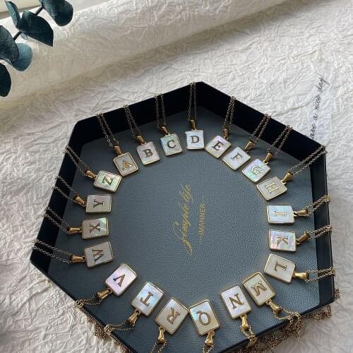 Trend Letters Initial Pendant Necklaces for Women Men Gold Color Square Natural Shell A-Z Alphabet Necklace Fashion Jewelry