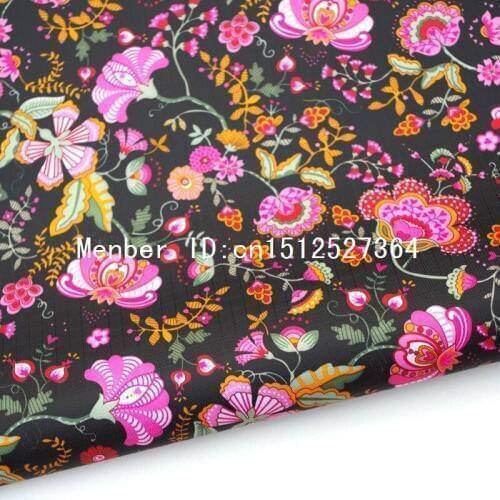 PVC coated waterproof fabric - flowers on black background (WF049)
