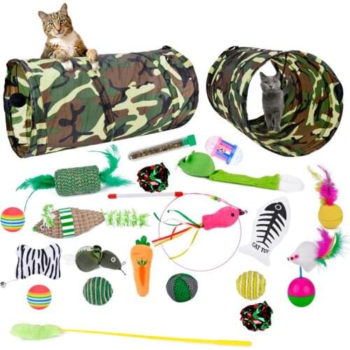 21 pcs/set Funny Folding Pet Cat Tunnel Cat Play Tunnel Tubes Feather Tease Cat Sticks Kitten Mint Toys Puppy Play Tunnel Toy