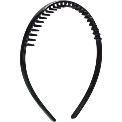 Women Men Girls 8mm Plastic Plain Headband with Non-Slip Teeth Comb Shiny Black Hair Hoop DIY Styling Makeup Headwear