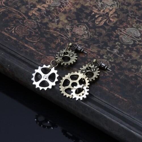 Women Steampunk Antique Women Gear Pendant Dangle Long Hook Earring Club Jewelry N58F