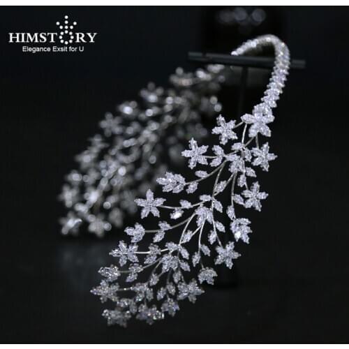 HIMSTORY Fashion Womens Hair Bridal Jewelry Tiaras Wedding Headband Flowr Leaves Headband Zirconia Crystal Crown