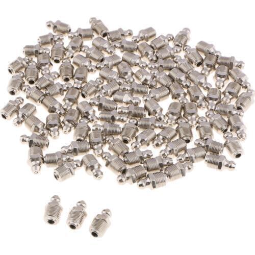 100 Pieces Sliver Car Straight Metric 1/8 Grease Zerk Nipple Fitting M8*1