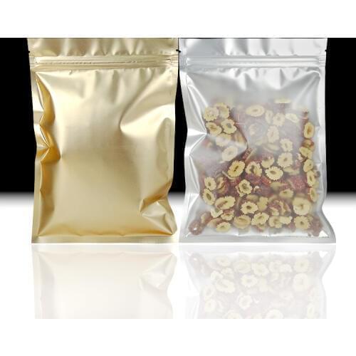1000pc/lot 12*20cm One Side Clear Plastic Ziplock Bag Gold Inlay Aluminum Foil Bag Coffee Herbal Tea Packaging Pouch Hot EDC Bag