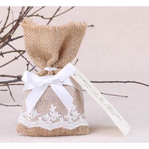 2016 new design Wedding Favor Bags Burlap Pouches Hessian Sack Sweets Party Lace Birthday Candy Bags baby shower favors