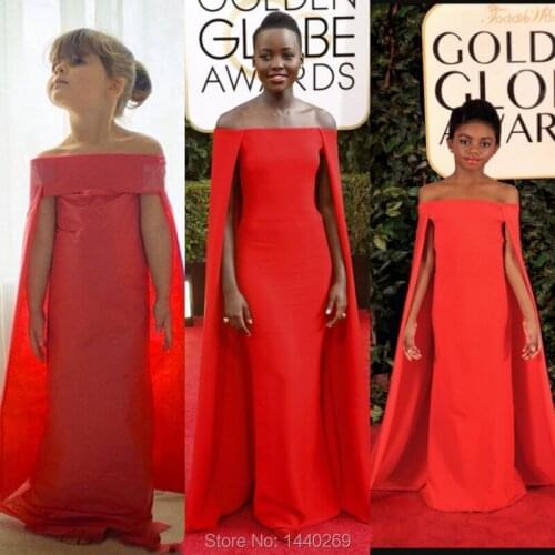 2016 Mother Daughter Dresses Holiday Matching Design Shawl Off the Shoulder Satin Red Carpet Celebrity Dress Evening