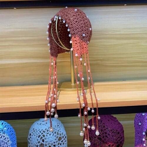 202005- YC2108 new Pearl fringe Retro Fairy Hand crochet leisure lady bucket cap women fishermen hat