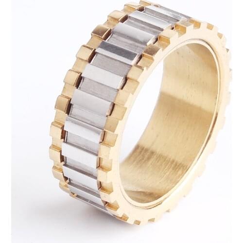 8mm gold gear rotation 316L Stainless Steel rings for women men wholesale