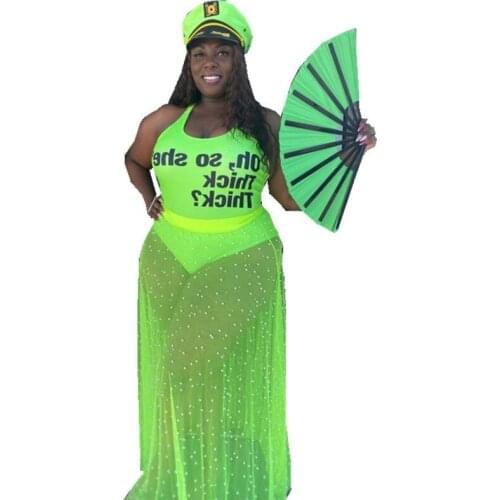 Adogirl Plus Size Sexy Women Mesh Rivet Skirt Suit Two Pieces Set