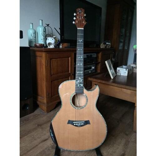 Free shipping all solid european firwood guitar GA cutaway custom florentine armrest 14 frets solid cedar acoustic guitar