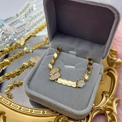 3UMeter Custom Child Name Bracelet Personalized Foot Print Crown Inlaid Diamond Lettering Bracelet Birthday Gift