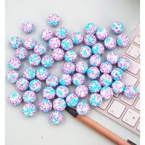 Chenkai 50PCS 15MM Silicone Christmas print Beads Baby Round Shaped Beads Teething BPA Free DIY Sensory Chewing Toy Accessories