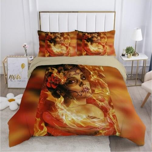 Skull Woman lady Duvet cover set 240x220 200x200 Bedding set Twin Queen King Double Bed linens Quilt cover Bedclothes fire