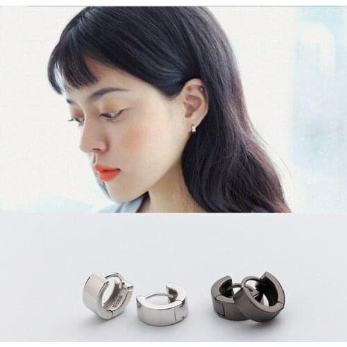Dia. 6mm Small Cute Real. 925 Sterling Silver jewelry Black /white Square Circle Chunky Wider ear hoop huggie earrings C-E7163