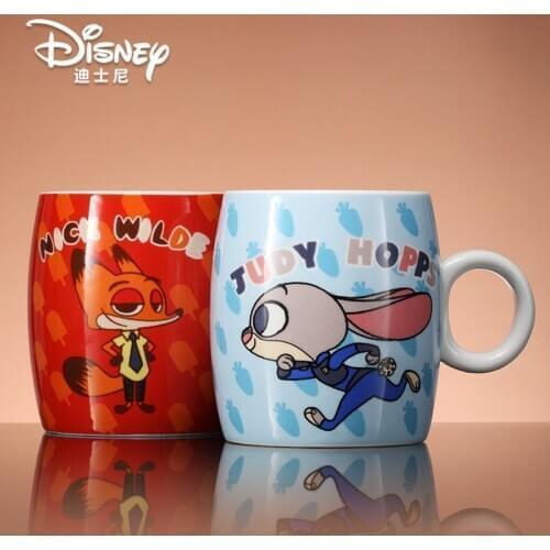 Disney Zootopia Rabbit Police Judy Ceramic Cup Fox Nick Cute Childrens Cup With Lid Spoon Cartoon Cup