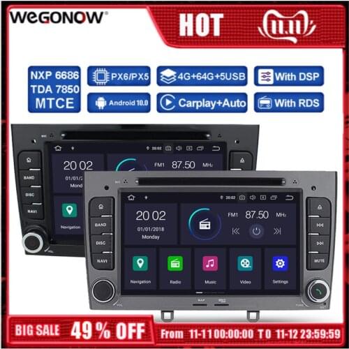 DSP IPS PX6 Android 10 4GB RAM 64GB Bluetooth 5.0 Wifi RDS Radio Car DVD Player for Peugeot 308 408 support Carplay TPMS Camera