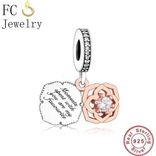 FC Jewelry Fit Original Charm Bracelet 925 Silver You Are My Favourite Rose Gold Four-Leaf Flower Bead For Making Berloque New