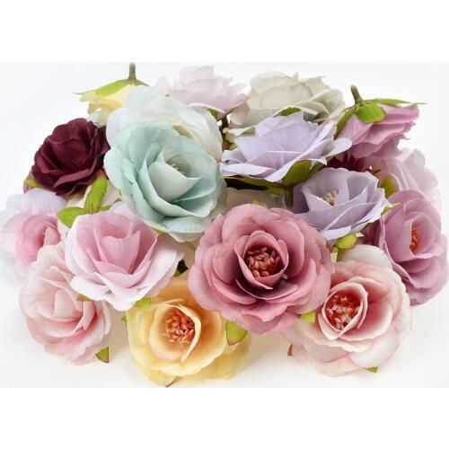 10Pcs/lot Artificial Flower Rose Head For Wedding Festival Party Decorations DIY Wreath Wall Decoration Gift Box Scrapbooking