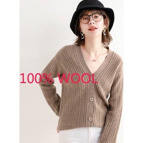 New Autumn Winter Cashmere Knitted Cardigan Women Short Coat Loose Thick Computer Knitted V-neck Cardigans Sweater Size M L XL