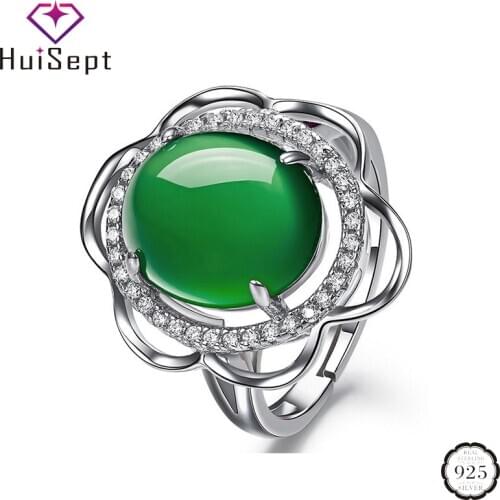 HuiSept Retro 925 Silver Ring for Women Oval Created Agate Zircon Gemstone Open Rings Jewelry Wedding Dropshipping Accessories