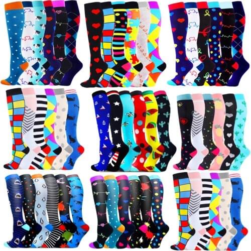 5/6/7 Pairs/Pack Compression Stocking Women Knee High Edema Anti Fatigue Diabetes Varicose Veins Summer Running Sports Socks