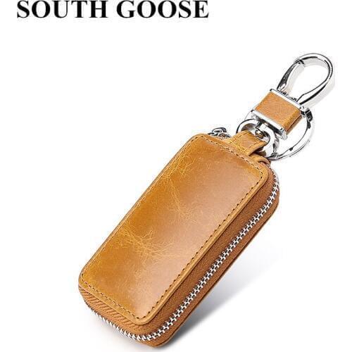 SOUTH GOOSE Genuine Leather Men Key Wallets High Quality Retro Car Key Bag Zipper Keychain Women Housekeeper Keys Organizer
