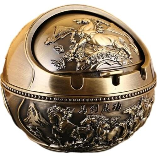 Creative Round Shape Metal Ashtray Successed Horse Ash Tray Windproof Father Boy Friend Gift Cigarette Holder Home Decor