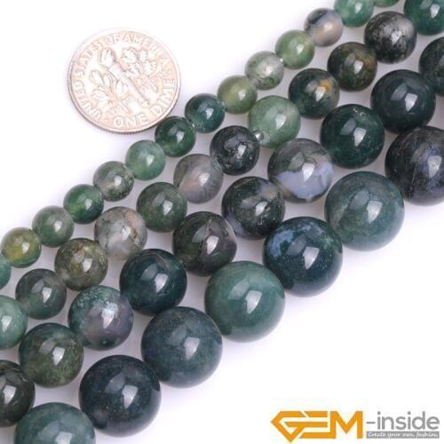 Natural 2mm Big Hole Moss Agates Round Bead For Jewelry Making Strand 15 inch DIY Fashion Jewelry Beads For Bracelet 6mm 8mm 10m