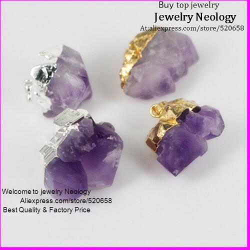 6pcs/lot Stone Natural Top Sale American Style Name Purple Quartz Druzy Pendants for Necklace